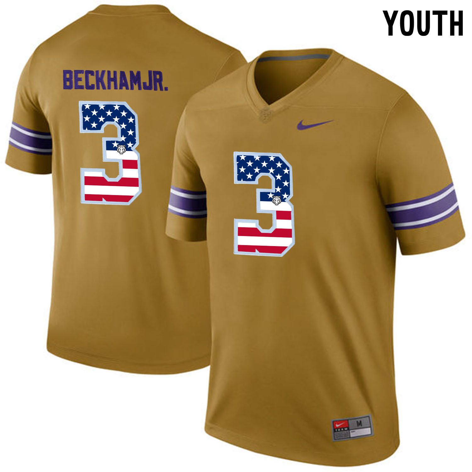 US Flag Fashion Youth LSU Tigers Odell Beckham Jr. 3 College Football Limited Throwback Legand Jersey Gridiron Gold